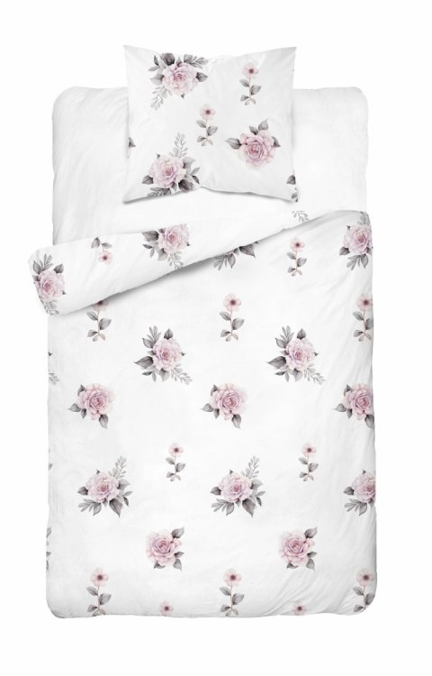 Pościel bawełniana 140x200 Biała w pudrowe róże - romantyczny motyw, 100% bawełna - 5342 B - Soft Meadow Pościel bawełniana 140x200 Biała w pudrowe róże - romantyczny motyw, 100% bawełna - 5342 B - Soft Meadow