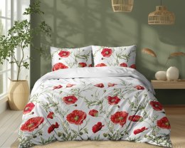 Pościel bawełniana 160x200 Biała w czerwone maki - romantyczna pościel w kwiatowy wzór, 100% bawełna - 5340 A - Soft Meadow