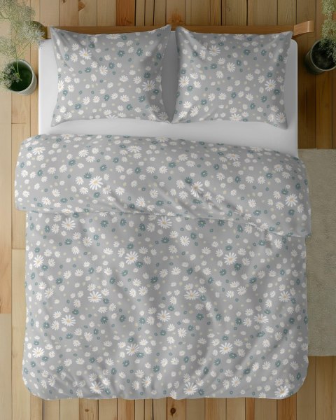 Pościel bawełniana 160x200 Szara w stokrotki - kwiatowy wzór, 100% bawełna - 5337 A - Soft Meadow Pościel bawełniana 160x200 Szara w stokrotki - kwiatowy wzór, 100% bawełna - 5337 A - Soft Meadow