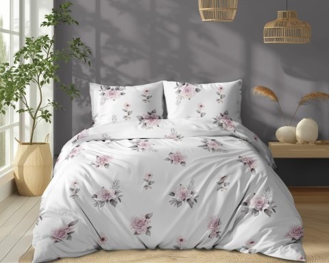 Pościel bawełniana 180x200 Biała w pudrowe róże - romantyczny motyw, 100% bawełna - 5342 B - Soft Meadow Pościel bawełniana 180x200 Biała w pudrowe róże - romantyczny motyw, 100% bawełna - 5342 B - Soft Meadow