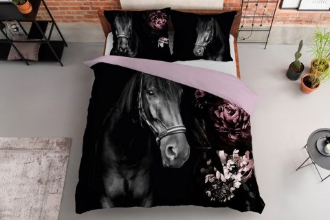 Pościel bawełniana 220x200 3821 A Koń czarna różowa kwiaty młodzieżowa konie horse Holland Natura 2 Pościel bawełniana 220x200 3821 A Koń czarna różowa kwiaty młodzieżowa konie horse Holland Natura 2