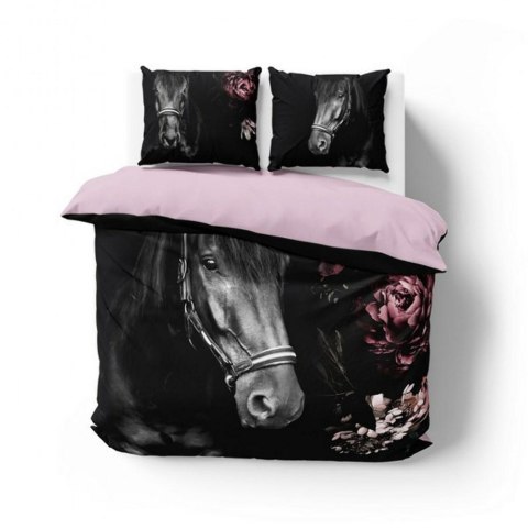Pościel bawełniana 220x200 3821 A Koń czarna różowa kwiaty młodzieżowa konie horse Holland Natura 2 Pościel bawełniana 220x200 3821 A Koń czarna różowa kwiaty młodzieżowa konie horse Holland Natura 2