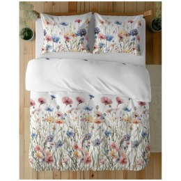 Pościel bawełniana 220x200 Biała w letnie łąkowe kwiaty - kolorowa pościel w stylu boho, 100% bawełna - 5341 A - Soft Meadow