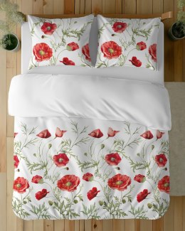Pościel bawełniana 220x200 Biała w czerwone maki - romantyczna pościel w kwiatowy wzór, 100% bawełna - 5340 A - Soft Meadow