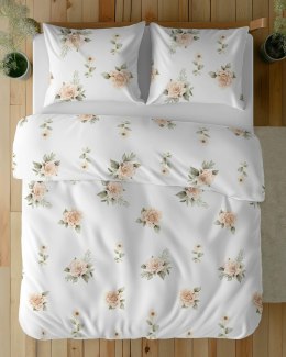 Pościel bawełniana 220x200 Biała w beżowe róże - elegancki wzór vintage, 100% bawełna - 5342 A - Soft Meadow