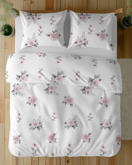 Pościel bawełniana 220x200 Biała w pudrowe róże - romantyczny motyw, 100% bawełna - 5342 B - Soft Meadow