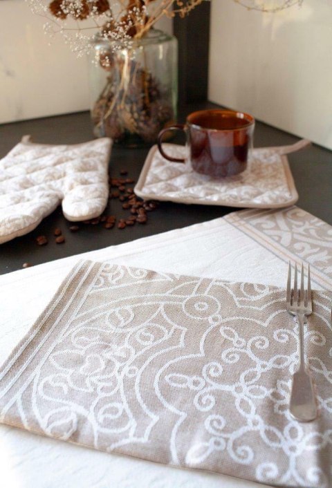 Zestaw kuchenny 4 cz. Etno 2x Ścierka 40x60 Podkładka 20x20 cm Rękawica 17,5x28,5 cm Zestaw kuchenny 4 cz. Etno 2x Ścierka 40x60 Podkładka 20x20 cm Rękawica 17,5x28,5 cm