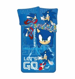 Pościel bawełniana 140x200 Sonic Let`s go niebieska poszewka 70x90 JF24
