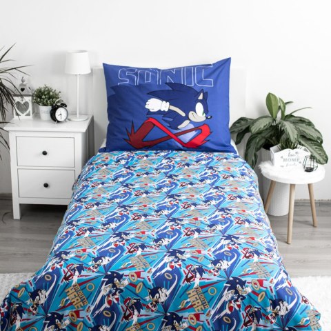 Pościel bawełniana 140x200 Sonic Let`s go niebieska poszewka 70x90 JF24 Pościel bawełniana 140x200 Sonic Let`s go niebieska poszewka 70x90 JF24
