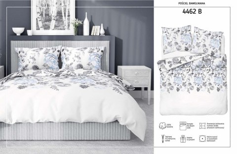 Pościel bawełniana 180x200 biała szara błękitna kwiaty 4462 B bawełna 40 Pościel bawełniana 180x200 biała szara błękitna kwiaty 4462 B bawełna 40