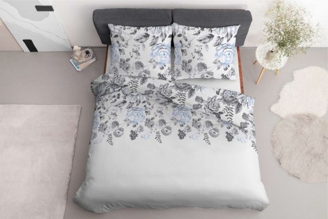 Pościel bawełniana 180x200 biała szara błękitna kwiaty 4462 B bawełna 40 Pościel bawełniana 180x200 biała szara błękitna kwiaty 4462 B bawełna 40