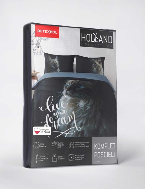 Pościel bawełniana 220x200 czarna szara kot Live your Dream 5296 A Holland Natura 52 Pościel bawełniana 220x200 czarna szara kot Live your Dream 5296 A Holland Natura 52