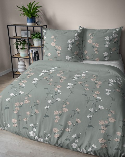 Pościel bawełniana 220x200 zielona ciemna biała kwiatki 5250 B Bawełna 48 Pościel bawełniana 220x200 zielona ciemna biała kwiatki 5250 B Bawełna 48
