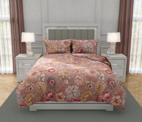 Pościel satynowa 160x200 Nobile 019 pudrowa beżowa kwiaty Faro Pościel satynowa 160x200 Nobile 019 pudrowa beżowa kwiaty Faro