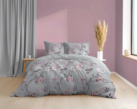 Pościel z mikrosatyny 160x200 szara różowa kwiaty 5350 A Micro 57 Pościel z mikrosatyny 160x200 szara różowa kwiaty 5350 A Micro 57