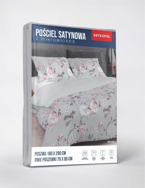 Pościel z mikrosatyny 160x200 szara różowa kwiaty 5350 A Micro 57 Pościel z mikrosatyny 160x200 szara różowa kwiaty 5350 A Micro 57