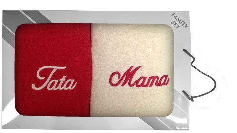 Komplet ręczników w pudełku 2 szt. 70x140 Mama Tata kremowy czerwony 23 Komplet ręczników w pudełku 2 szt. 70x140 Mama Tata kremowy czerwony 23