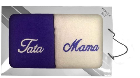 Komplet ręczników w pudełku 2 szt. 70x140 Mama Tata kremowy fioletowy 21 Komplet ręczników w pudełku 2 szt. 70x140 Mama Tata kremowy fioletowy 21