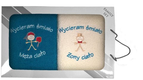 Komplet ręczników w pudełku 2 szt 70x140 Wycieram Śmiało Ciało turkusowy 22 kremowy Komplet ręczników w pudełku 2 szt 70x140 Wycieram Śmiało Ciało turkusowy 22 kremowy