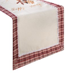 Obrus Heto 45x150 kremowo czerwony sowy Eurofirany
