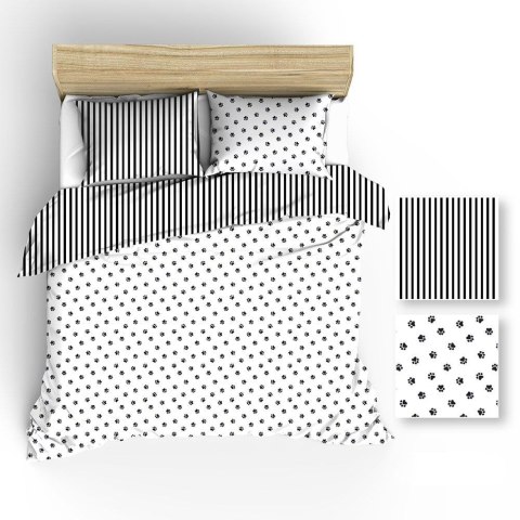 Pościel bawełniana 140x200 R089 biała czarna paski łapki 143D 144D Pościel bawełniana 140x200 R089 biała czarna paski łapki 143D 144D