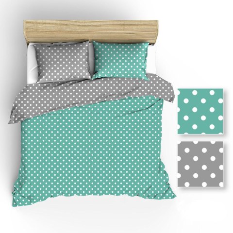 Pościel bawełniana 200x220 R037 szara miętowa grochy białe 35N 45N Pościel bawełniana 200x220 R037 szara miętowa grochy białe 35N 45N