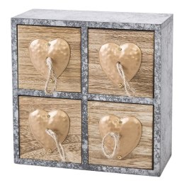 Pudełko dekoracyjne 20x8x20 Heart 2 drewniane szare z szufladkami serca