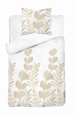 Pościel satynowa 140x200 Biała w złoto-beżowe liście - elegancki wzór, 100% bawełna 5477 B - Home Satin 71