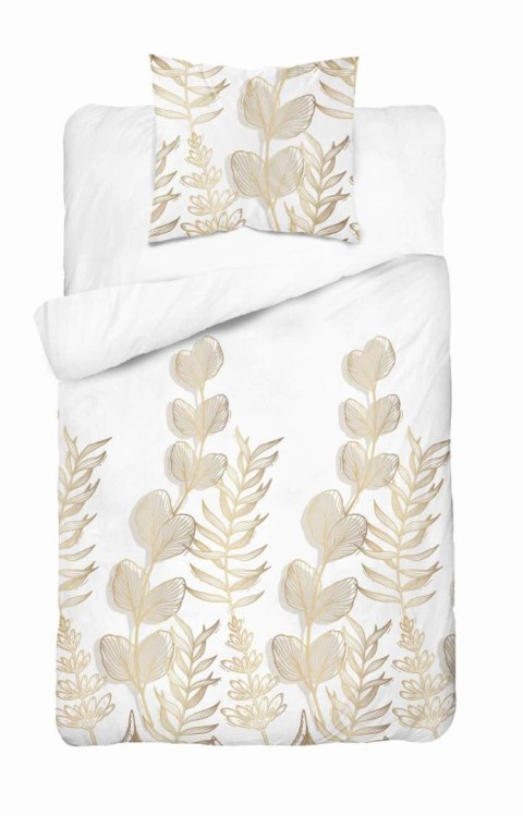 Pościel satynowa 140x200 Biała w złoto-beżowe liście - elegancki wzór, 100% bawełna 5477 B - Home Satin 71 Pościel satynowa 140x200 Biała w złoto-beżowe liście - elegancki wzór, 100% bawełna 5477 B - Home Satin 71