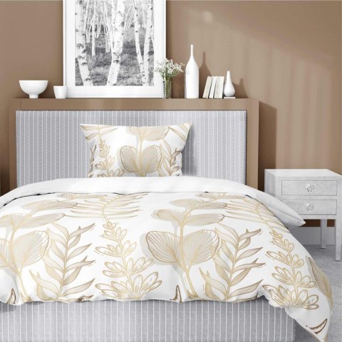 Pościel satynowa 140x200 Biała w złoto-beżowe liście - elegancki wzór, 100% bawełna 5477 B - Home Satin 71 Pościel satynowa 140x200 Biała w złoto-beżowe liście - elegancki wzór, 100% bawełna 5477 B - Home Satin 71