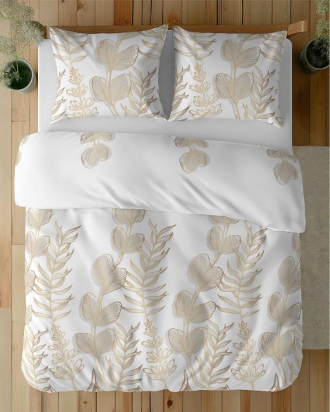 Pościel satynowa 140x200 Biała w złoto-beżowe liście - elegancki wzór, 100% bawełna 5477 B - Home Satin 71 Pościel satynowa 140x200 Biała w złoto-beżowe liście - elegancki wzór, 100% bawełna 5477 B - Home Satin 71
