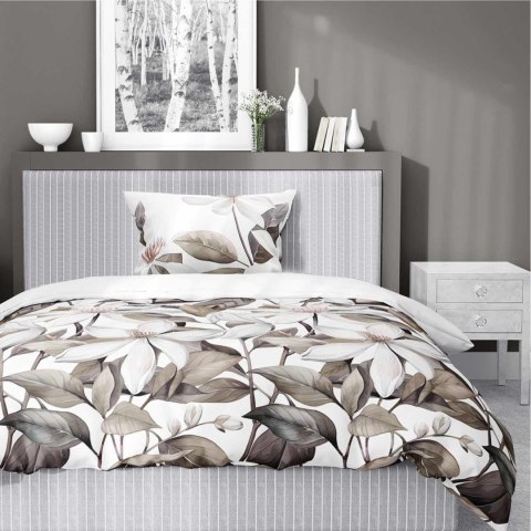 Pościel satynowa 140x200 Biała z beżowymi liśćmi i kwiatami - naturalna elegancja, 100% bawełna - 5481 B - Home Satin 71 Pościel satynowa 140x200 Biała z beżowymi liśćmi i kwiatami - naturalna elegancja, 100% bawełna - 5481 B - Home Satin 71