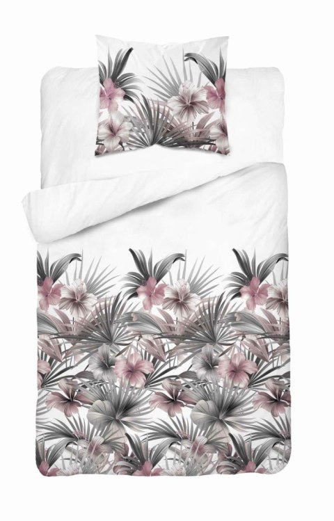 Pościel satynowa 140x200 Biała z liśćmi palmowymi i różowymi hibiskusami - styl tropikalny, 100% bawełna - 5479 B - Home Satin 7 Pościel satynowa 140x200 Biała z liśćmi palmowymi i różowymi hibiskusami - styl tropikalny, 100% bawełna - 5479 B - Home Satin 7