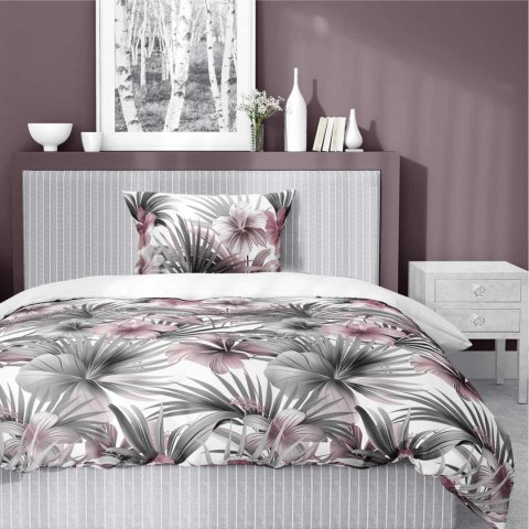Pościel satynowa 140x200 Biała z liśćmi palmowymi i różowymi hibiskusami - styl tropikalny, 100% bawełna - 5479 B - Home Satin 7 Pościel satynowa 140x200 Biała z liśćmi palmowymi i różowymi hibiskusami - styl tropikalny, 100% bawełna - 5479 B - Home Satin 7