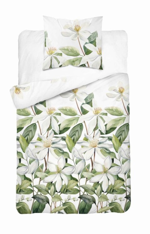 Pościel satynowa 140x200 Biała z zielonymi liśćmi i kwiatami - botaniczna świeżość, 100% bawełna - 5481 A - Home Satin 71 Pościel satynowa 140x200 Biała z zielonymi liśćmi i kwiatami - botaniczna świeżość, 100% bawełna - 5481 A - Home Satin 71