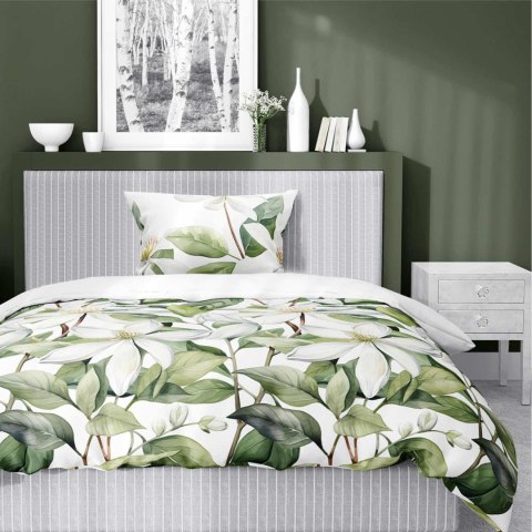 Pościel satynowa 140x200 Biała z zielonymi liśćmi i kwiatami - botaniczna świeżość, 100% bawełna - 5481 A - Home Satin 71 Pościel satynowa 140x200 Biała z zielonymi liśćmi i kwiatami - botaniczna świeżość, 100% bawełna - 5481 A - Home Satin 71