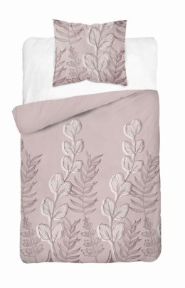 Pościel satynowa 140x200 Pudrowy róż z liśćmi - delikatny motyw, 100% bawełna - 5477 A - Home Satin 71