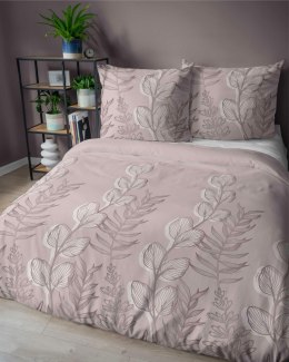 Pościel satynowa 140x200 Pudrowy róż z liśćmi - delikatny motyw, 100% bawełna - 5477 A - Home Satin 71
