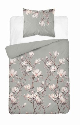 Pościel satynowa 140x200 Szara z magnolią - elegancki botaniczny wzór, 100% bawełna - 5480 B - Home Satin 71