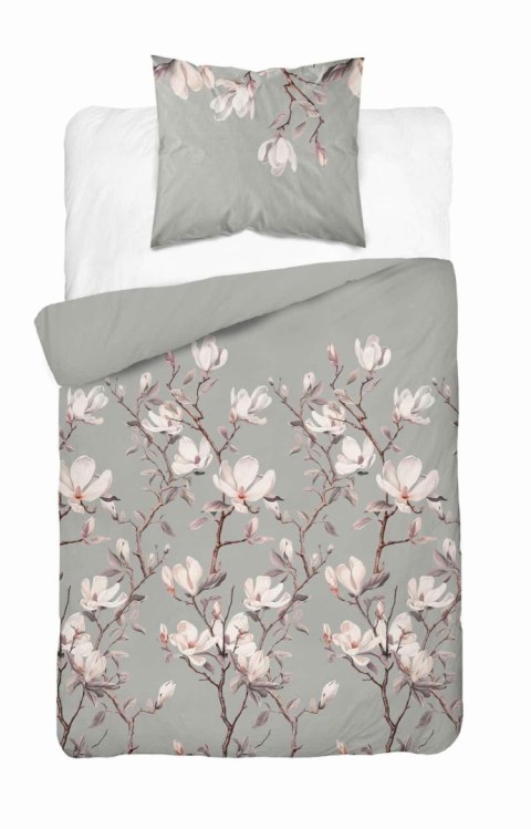 Pościel satynowa 140x200 Szara z magnolią - elegancki botaniczny wzór, 100% bawełna - 5480 B - Home Satin 71 Pościel satynowa 140x200 Szara z magnolią - elegancki botaniczny wzór, 100% bawełna - 5480 B - Home Satin 71