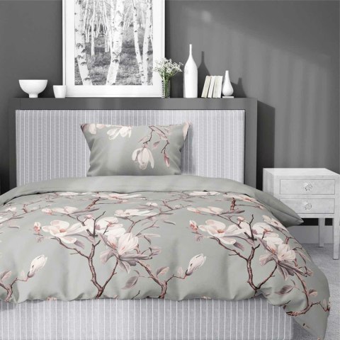 Pościel satynowa 140x200 Szara z magnolią - elegancki botaniczny wzór, 100% bawełna - 5480 B - Home Satin 71 Pościel satynowa 140x200 Szara z magnolią - elegancki botaniczny wzór, 100% bawełna - 5480 B - Home Satin 71