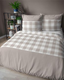 Pościel satynowa 160x200 Beżowa kratka z paskami - rustykalna elegancja, 100% bawełna 5083 A - Home Satin 71 11