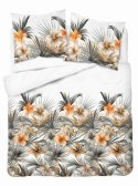 Pościel satynowa 160x200 Biała w pomarańczowe kwiaty i palmy - styl tropikalny, 100% bawełna - 5479 A - Home Satin 71 Pościel satynowa 160x200 Biała w pomarańczowe kwiaty i palmy - styl tropikalny, 100% bawełna - 5479 A - Home Satin 71