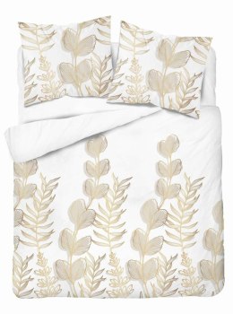 Pościel satynowa 160x200 Biała w złoto-beżowe liście - elegancki wzór, 100% bawełna 5477 B - Home Satin 71