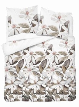 Pościel satynowa 160x200 Biała z beżowymi liśćmi i kwiatami - naturalna elegancja, 100% bawełna - 5481 B - Home Satin 71