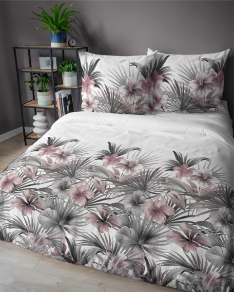 Pościel satynowa 160x200 Biała z liśćmi palmowymi i różowymi hibiskusami - styl tropikalny, 100% bawełna - 5479 B - Home Satin 7 Pościel satynowa 160x200 Biała z liśćmi palmowymi i różowymi hibiskusami - styl tropikalny, 100% bawełna - 5479 B - Home Satin 7