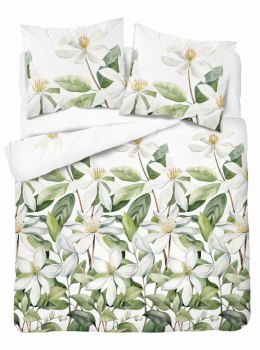 Pościel satynowa 160x200 Biała z zielonymi liśćmi i kwiatami - botaniczna świeżość, 100% bawełna - 5481 A - Home Satin 71