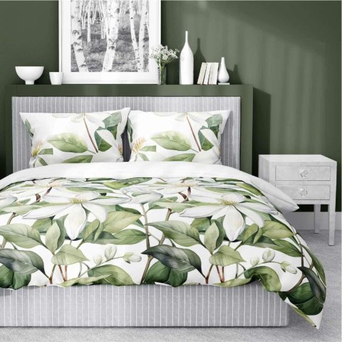 Pościel satynowa 160x200 Biała z zielonymi liśćmi i kwiatami - botaniczna świeżość, 100% bawełna - 5481 A - Home Satin 71 Pościel satynowa 160x200 Biała z zielonymi liśćmi i kwiatami - botaniczna świeżość, 100% bawełna - 5481 A - Home Satin 71