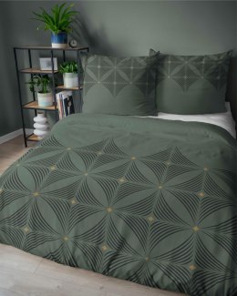 Pościel satynowa 160x200 Butelkowa zieleń z geometrycznym wzorem - nowoczesna elegancja, 100% bawełna - 5483 A - Home Satin 71