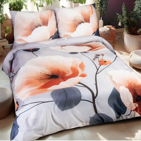 Pościel satynowa 160x200 Kwiaty szara morelowa 12409 SATYNLOVE PREMIUM Pościel satynowa 160x200 Kwiaty szara morelowa 12409 SATYNLOVE PREMIUM